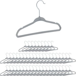Velvet Coat Hangers, Set of 50, Non-Slip, for Clothes, Boys & Girls, Swivel Hook, Pants Rail, Grey - Relaxdays