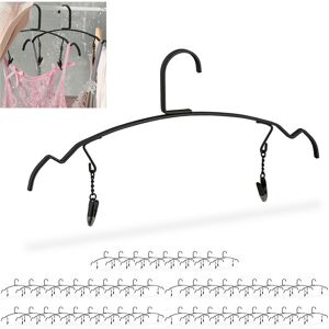 Set of 50 Hangers, for Clothes, Lingerie and Underwear, Holder with 2 Clips, Metall, 16.5 x 33 x 0.5 cm, Black - Relaxdays
