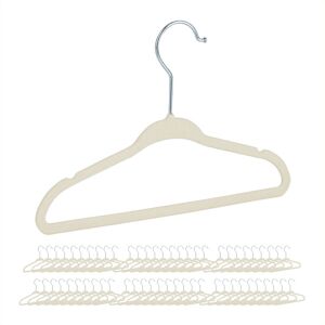 Velvet Coat Hangers, Set of 60, Non-Slip, for Clothes, Boys & Girls, Swivel Hook, Pants Rail, Beige - Relaxdays