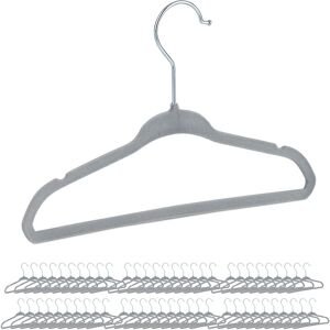 Velvet Coat Hangers, Set of 60, Non-Slip, for Clothes, Boys & Girls, Swivel Hook, Pants Rail, Grey - Relaxdays