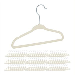 Velvet Coat Hangers, Set of 90, Non-Slip, for Clothes, Boys & Girls, Swivel Hook, Pants Rail, Beige - Relaxdays