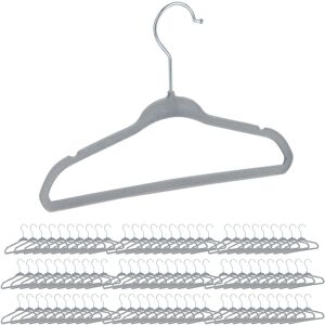 Velvet Coat Hangers, Set of 90, Non-Slip, for Clothes, Boys & Girls, Swivel Hook, Pants Rail, Grey - Relaxdays