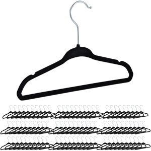 Velvet Coat Hangers, Set of 90, Non-Slip, for Clothes, Boys & Girls, Swivel Hook, Pants Rail, Black - Relaxdays