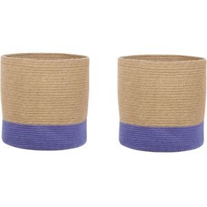 Beliani - Set of 2 Braided Cotton Storage Laundry Basket Beige and Violet Bulanik - Beige