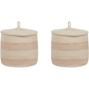 BELIANI Set of 2 Braided Cotton Storage Laundry Baskets Bins Light Beige and Pink Silopi - Beige