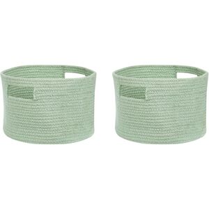 Beliani - Set of 2 Braided Cotton Storage Laundry Bin Basket Green Chiniot - Green