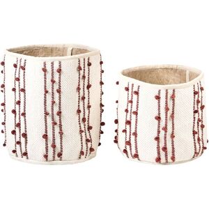 Beliani - Set of 2 Cotton Storage Boxes Laundry Basket Bin Accessory Beige and Red Khel - Beige