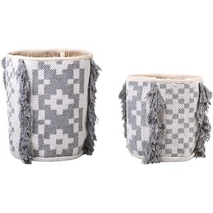 Beliani - Set of 2 Cotton Storage Boxes Laundry Basket Bin Accessory Off-White and Grey Kalai - Grey