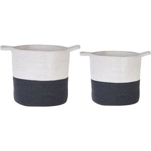 Beliani - Set of 2 Woven Cotton Storage Laundry Basket Bin White and Black Pazha - White