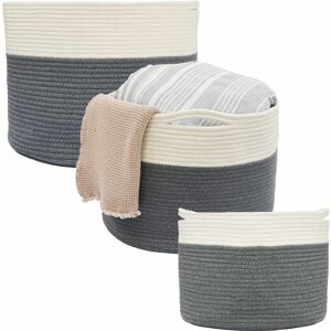 Dunedesign Set of 3 Cotton Rope Baskets 20-45L Boho Laundry Hampers Large Round Storage - grau