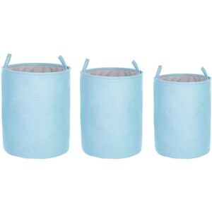 Beliani - Set of 3 Storage Laundry Basket Bin Drawstring with Handles Blue Archa - Blue