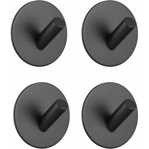 Denuotop - Set of 4 Black Stainless Steel Adhesive Hooks for Bathroom Towels, Kitchen, Toilets, Closets
