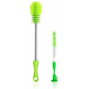 Rose - Pink 2 Pcs Silicone Cleaning Brush Bottle Brush with Antibacterial Long Handle for Washing Glass Cups