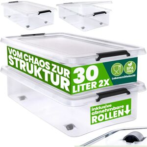 Deuba - 30/60 Litre Plastic Rolling Storage Boxes w/Lid Stackable Clear BPA-Free 2x 30L (de)