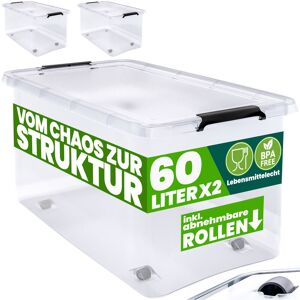 Deuba - 30/60 Litre Plastic Rolling Storage Boxes w/Lid Stackable Clear BPA-Free 2x 60L (de)