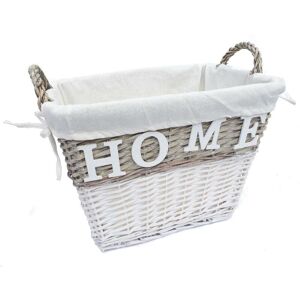 TOPFURNISHING Strong Deep White Wicker Storage Home Log Hamper Laundry Basket Handles Lined [Medium: 45x31x37cm] - White
