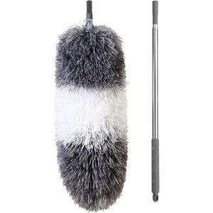 Telescopic Duster, Microfiber Duster with Stainless Steel Handle, Washable Duster Perfect for Removing, White Gray - Rhafayre