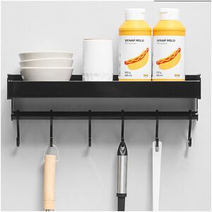 Rhafayre - Wall-mounted Kitchen Spice Rack, Stainless Spice Rack Suitable for Kitchen Bathroom Balcony with Hooks, 40cm