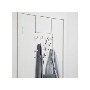 A PLACE FOR EVERYTHING Wall Mounted / Over Door Multi Hook Organiser - Estique - White Metal with Light Wood