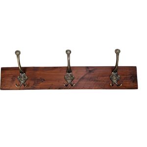 Moderix - Wooden Antique Style Coat Rack Triple Hook Old Gold - Colour Dark Oak - Hangers 5 Hooks 100 cm