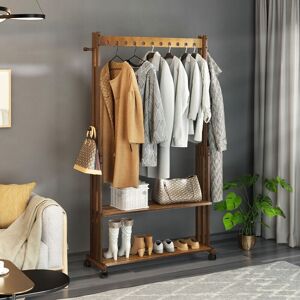 Unho - Wooden Clothes Rail Scarf Cart Hanging Garment Coat Rack Rolling Stand, 2 Tiers Shoe Rack