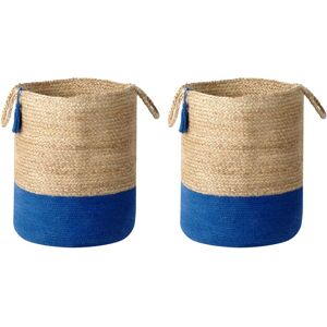 Beliani - Woven Cotton Jute Storage Laundry Basket Bin Set Beige and Navy Gajar - Beige