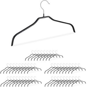 Relaxdays - Non-Slip Clothes Hangers, Hooks, Shirt Holders, Metal, 42 cm, Set of 50, Black