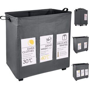 Héloise - 105L Collapsible Laundry Hamper with Wheels, 3 Compartment Rolling Laundry Bin with 6 Cards - Collapsible Laundry Hamper with Dirty Handle