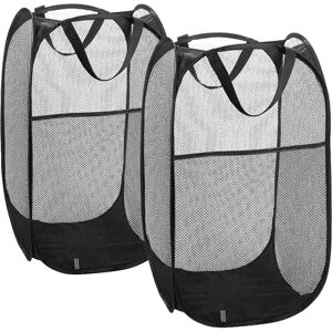 BEIJIYI 2-Pack Collapsible Mesh Laundry Hamper, Foldable Mesh Laundry Basket, Portable Mesh Laundry Hamper, Clothes Storage, Ideal for Bathroom (Black)