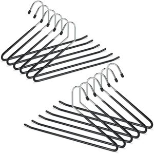 Clothes Hanger Set of 12, Non-slip, Garment Hangers, For Trousers, PVC-coated Metal, Multipack, 18 cm, Black - Relaxdays