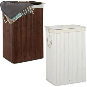 Relaxdays - 2x Laundry Basket Set, Bamboo Clothes Separator System, Hamper and Removable Linen Bag, 83 l each, Brown/White