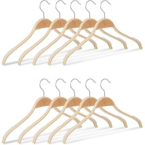 Set of 100 Relaxdays Wooden Clothes Hangers, Anti-Slip Slats, 360° Swivel Hooks, Wardrobe Organisers, 40 cm, Natural