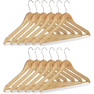 Coat Hanger Set of 12, Wooden Trouser Hangers, with Swivel Hooks h x w: 22.5 x 44.5 cm, Natural,/Silver - Relaxdays