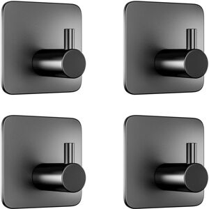 Memkey - 4 Pack Self Adhesive Bathroom Wall Hooks, Kitchen Dish Towel Hanger, Picture Hanger No Drilling, Black Self Adhesive Hook Made of Stainless