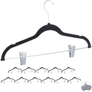 Relaxdays - Set of 36 Velvet Coat Hangers with Clamps, 360° Swivel Hooks, Trouser Rail, 43 cm, Black