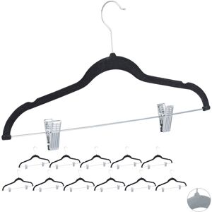 Velvet Coat Hangers with Clamps, Set of 12, 360° Swivel Hooks, Trouser Rail, 43 cm, Black - Relaxdays