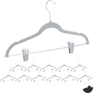 Set of 72 Relaxdays Velvet Coat Hangers with Clamps, 360° Swivel Hooks, Trouser Rail, 43 cm, Grey