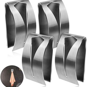 Cyslmuk - 4Pcs Kitchen Towel Holder Grabber Self Adhesive, Stainless Steel Kitchen Dish Towel Hook, No Drilling Wall Mount Towel Rack Towel Holder,