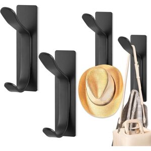 Linghhang - 4Pcs)No Drilling Wall Mounted Coat Rack, Black Solid Wall Hooks, Stainless Steel Bathroom Towel Hook, Double Coat Hook Design, Bathroom