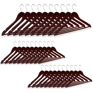 Set of 60 Relaxdays Wooden Clothes Hangers, Pants Rail, Skirts, Dresses, Jackets, 360° Swivel Hook, Brown
