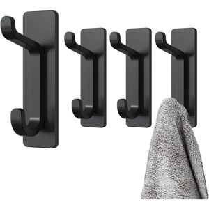 LINGHHANG 4 Pieces Black, Adhesive Wall Hook, Bathroom Towel Holder, Kitchen Tea Towel Hanger, Adhesive Coat Rack, Wall Mount Without Drilling, Waterproof,