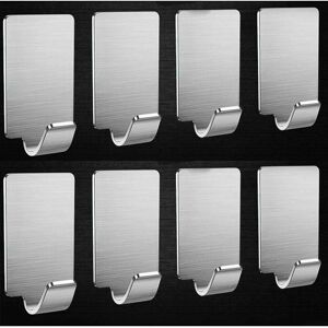 Hoopzi - Adhesive Wall Hooks, 8 Piece Stainless Steel Hooks 10kg Max, Towel and Robe Hook, Coat Hook, Wall Hook for Bathroom and Kitchen, Waterproof,