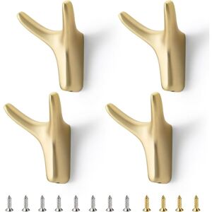 Alwaysh - Set of 4 Gold Coat Hooks - Double Wall Hooks - Vintage Clothes Hooks - Individual Coat Hooks - Ideal for Bathroom Coat Hooks,