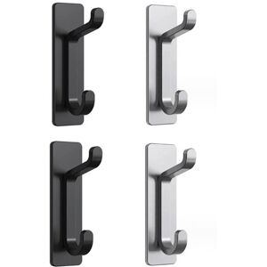 LINGHHANG Black and gray, 4 Pieces Adhesive Wall Hooks, Bathroom Towel Holder, Kitchen Dish Towel Holder, Adhesive Coat Rack, Wall Attachment Without