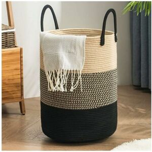 Cyslmuk - Black Laundry Basket Cotton Foldable Dirty Laundry Bag Large Capacity with Handle Laundry Hamper