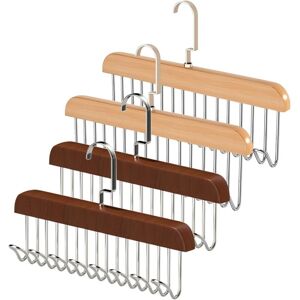 4 Pack Non-Slip Multi-Hook Bra Coat Rack, Wooden Closet Hangers, Multifunctional Hangers with 8 Hanging Hooks (Wood+Brown) - Ccykxa
