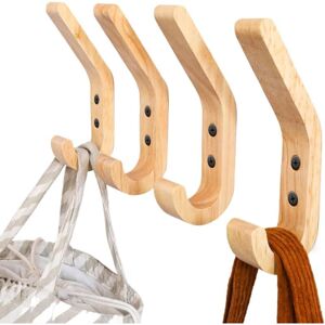 Ccykxa - a 4 Piece 155mm j Shape Coat Hooks, Wooden Coat Hooks Upgraded Wall Mounted Towel Hooks, Grade a Oak, Hand Polished Surface, Suitable for