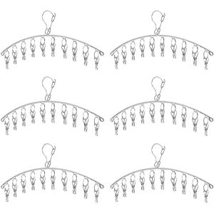 Tlily - Clothes Hanger with 10 Clips Laundry Drying Rack 6 Pack, Clothes Drying Rack Stainless Steel Sock Hangers Windproof Clip