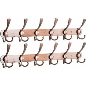 Dewdat - Coat Rack Wall Mounted 2 pcs, Stainless Steel Metal Coat Hook for Towel Coat Hat Key Bathroom Bedroom Hotel Entryway (6 Hooks,Ancient Red)