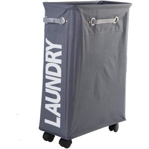 LINGHHANG (Dark Grey) 45L Slim Foldable Laundry Basket with 4 Wheels Slim Collapsible Laundry Hamper Laundry Collector Rectangular Laundry Box Clothes Storage